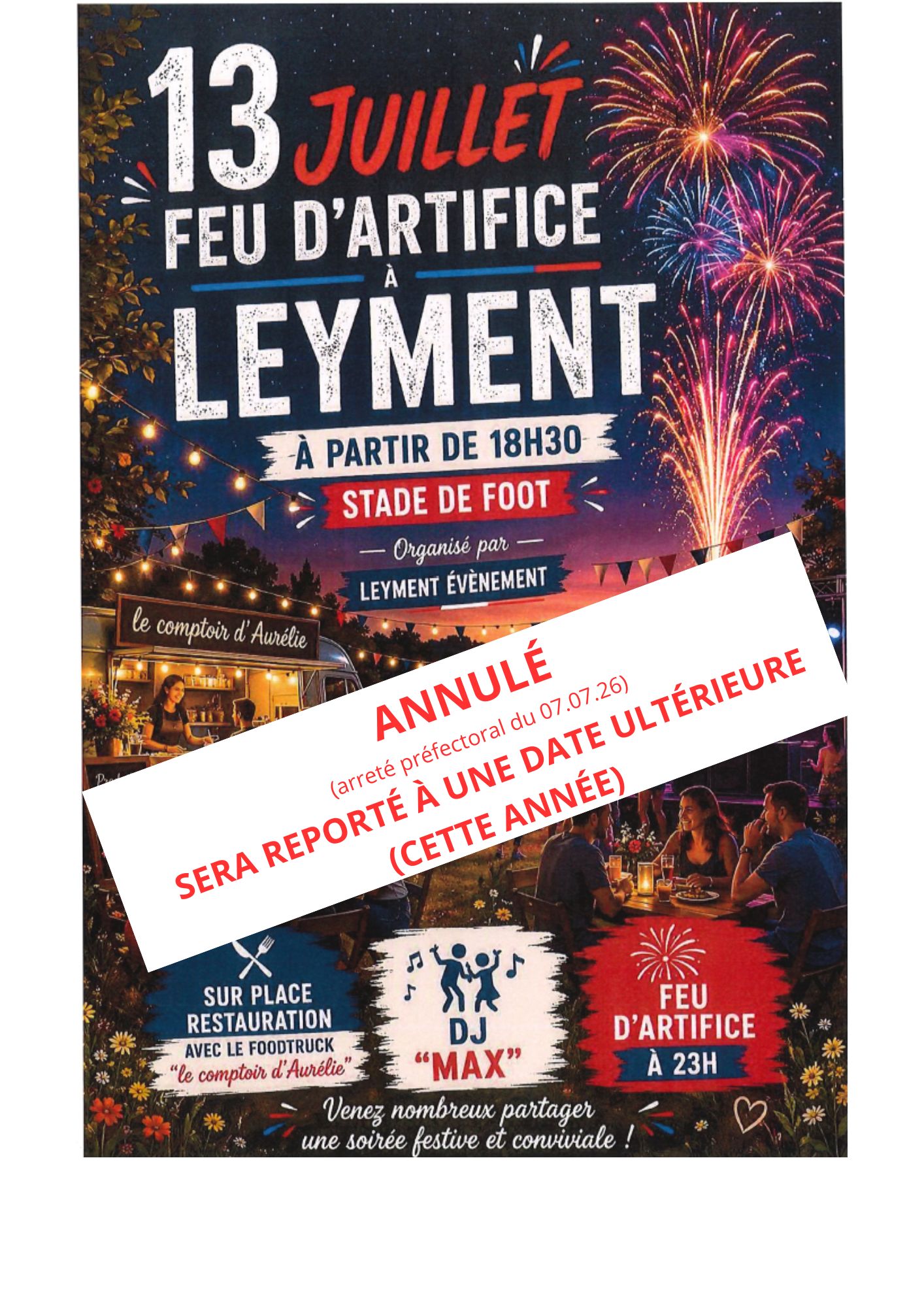 Annulation feu d'artifice du 13.07.26