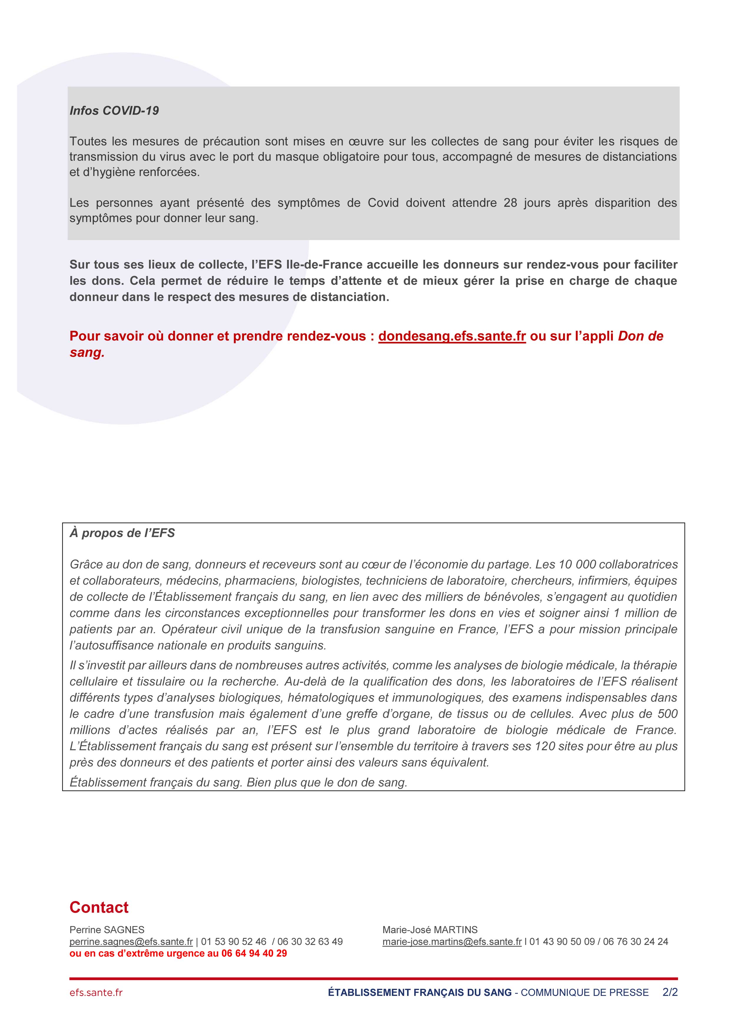 URGENCE L'Établissement Français du Sang communique Commune de