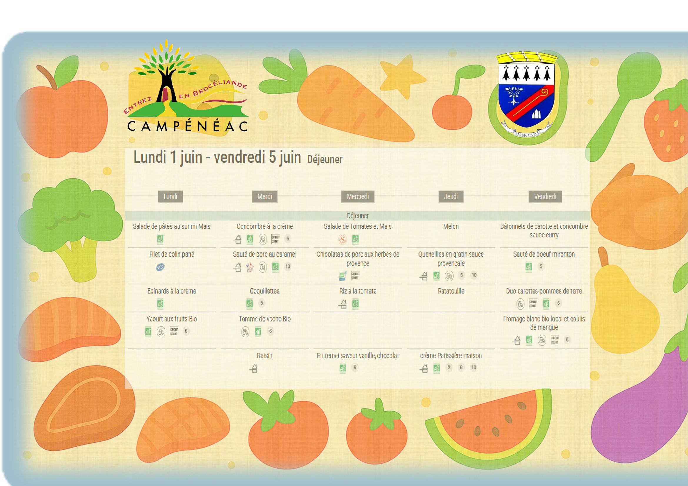 Menus de la cantine