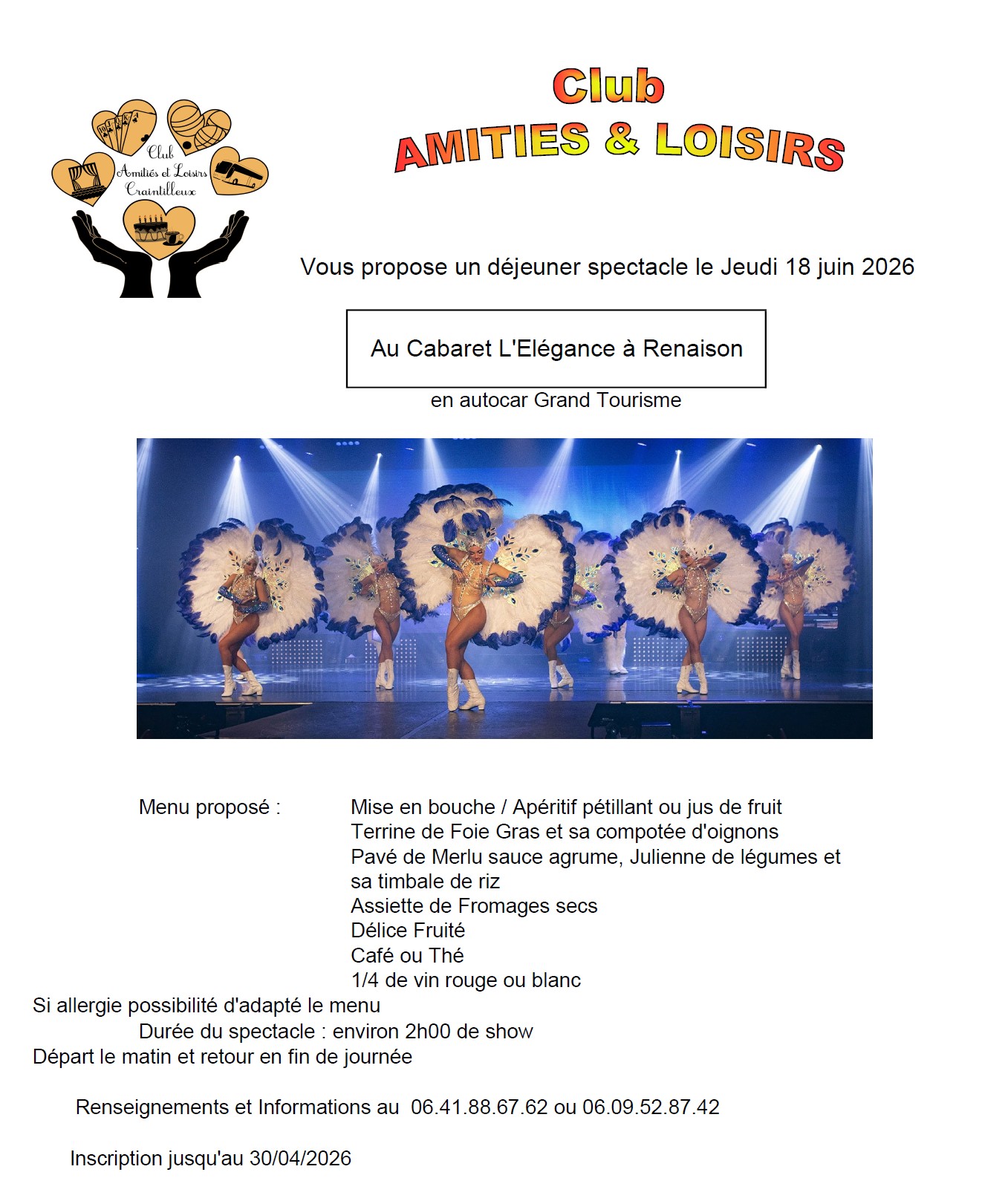Club Amitié Loisirs - Déjeuner CABARET