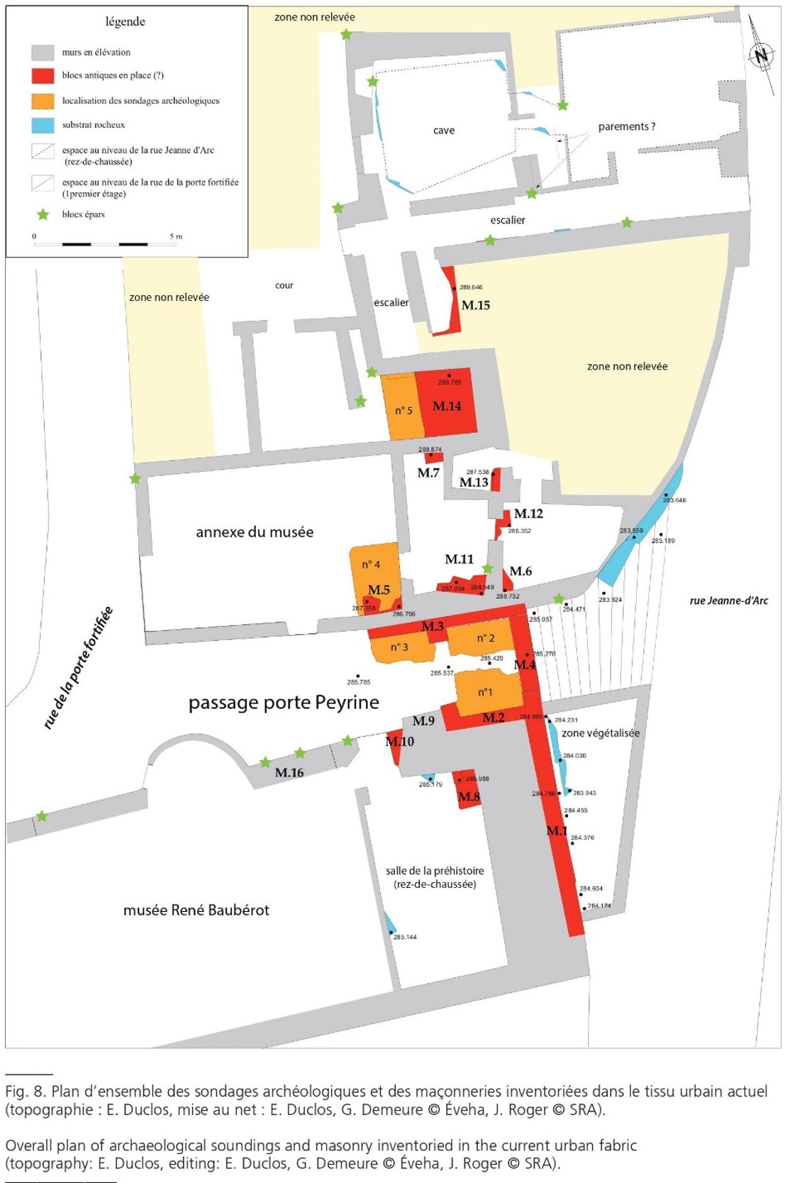 plan du rempart des sondages archéologiques de la Porte Peyrine et des maçonneries inventoriées.jpg