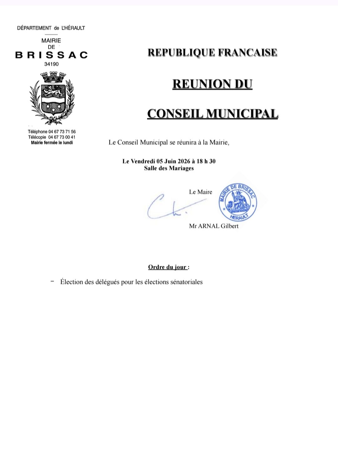 Réunion du Conseil Municipal 05/06/2026