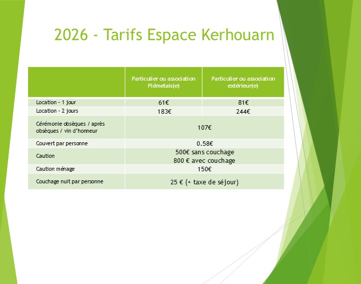 2026 Tarifs Espace Kerhouarn