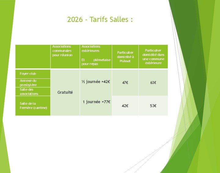 2026 Tarifs salles diverses