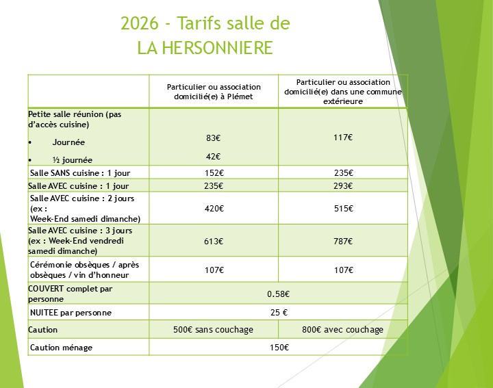 2026 Tarifs La Hersonnière