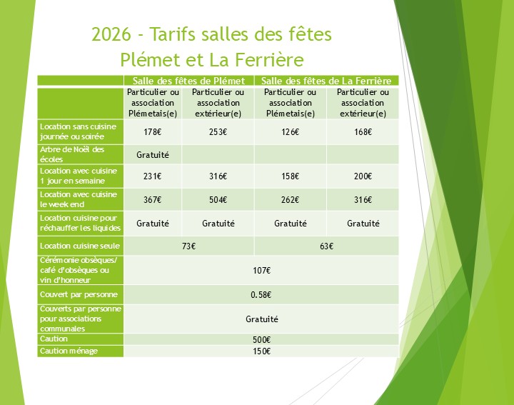 2026 Tarifs Salles des Fêtes