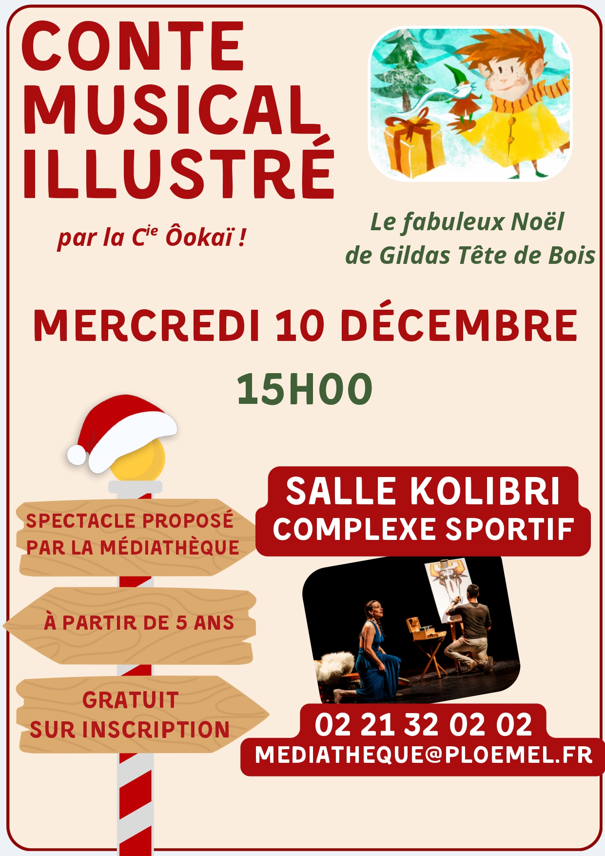 Affiche spectacle Gildas tête de bois 10 décembre à 15h à Ploemel 