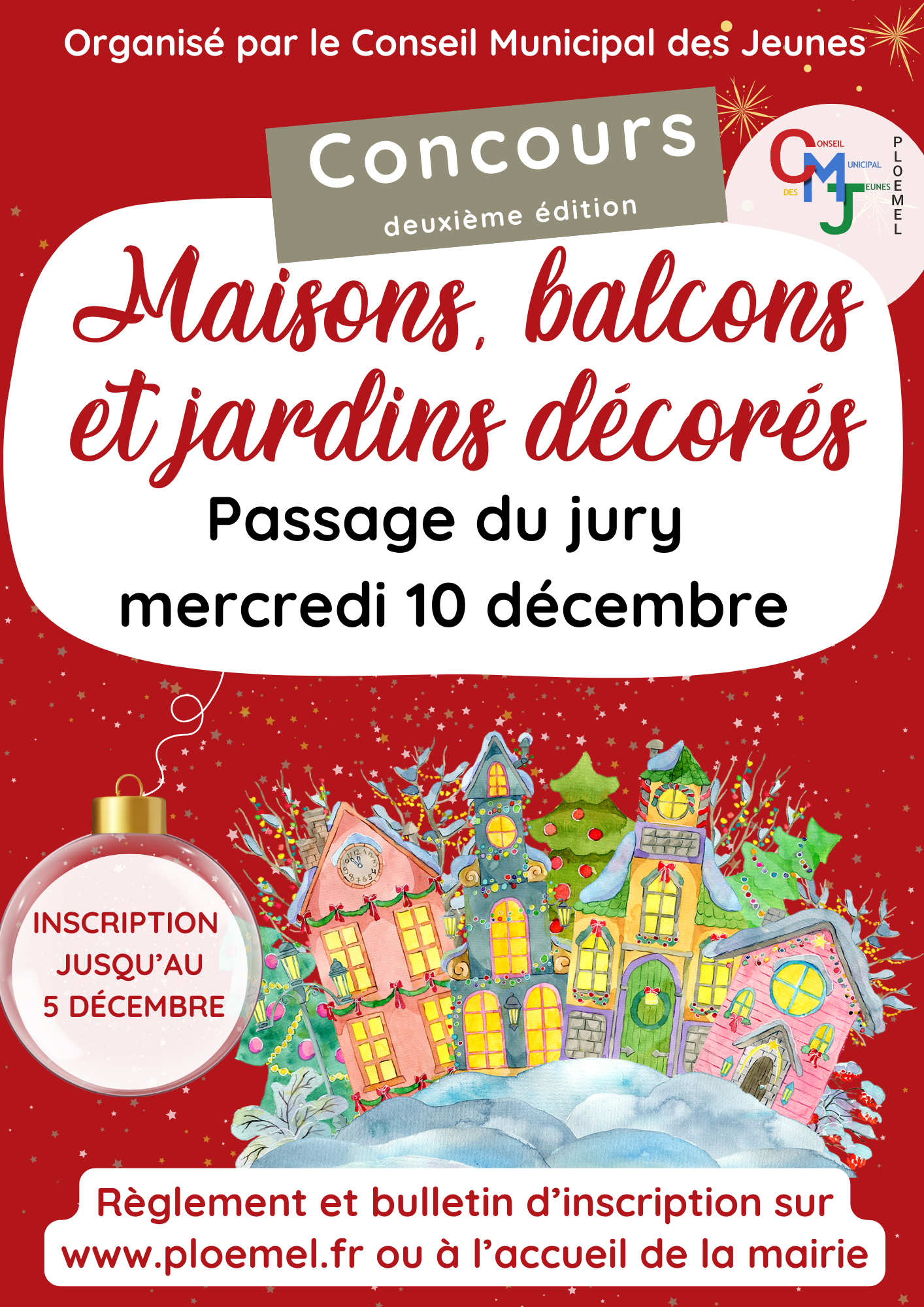 Affiche pour annoncer e concours décorations extérieures de Noël 2025