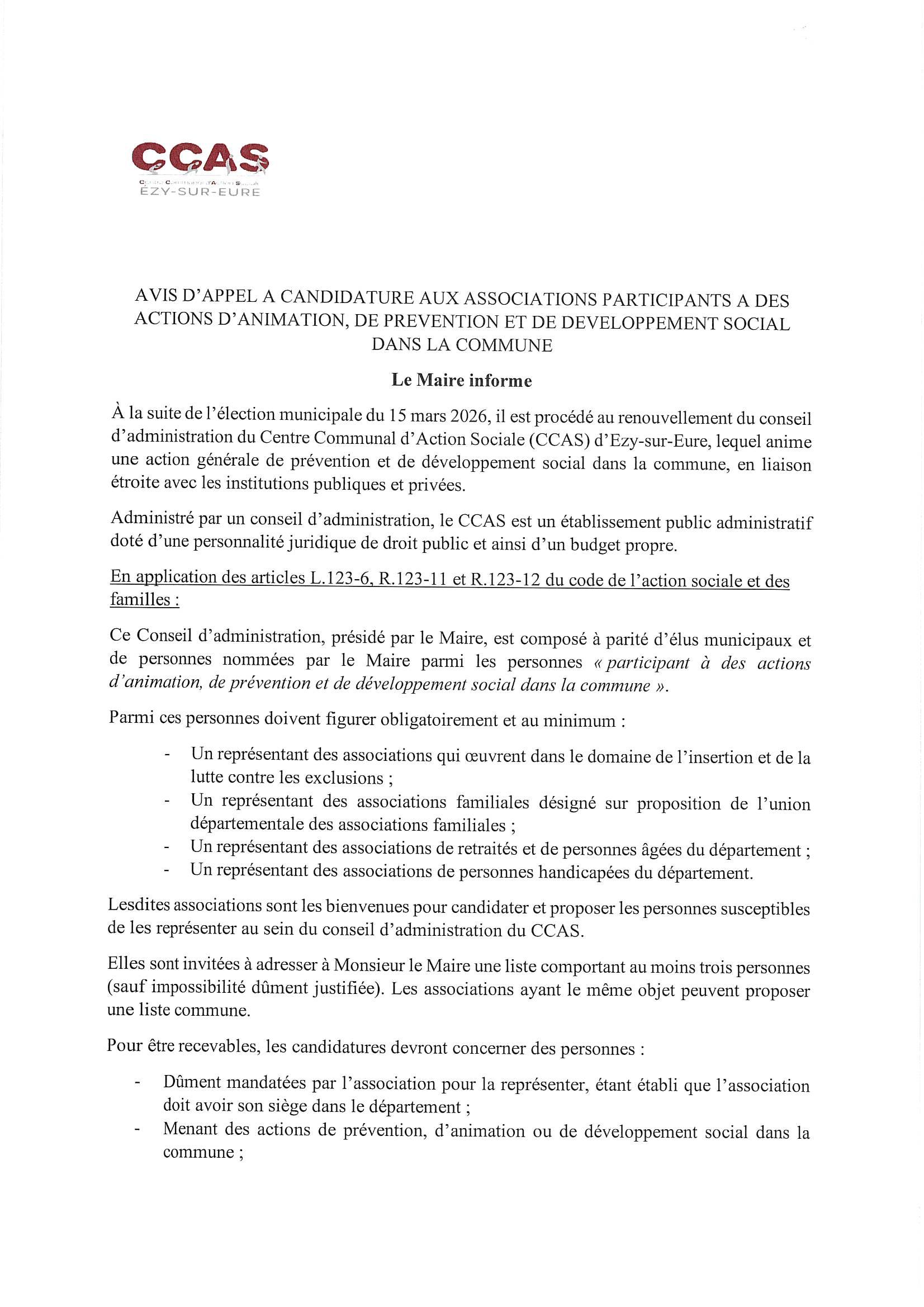 Avis d'appel à candidature