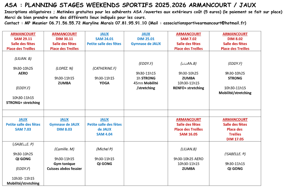 Weekends sportifs à Armancourt et Jaux.
