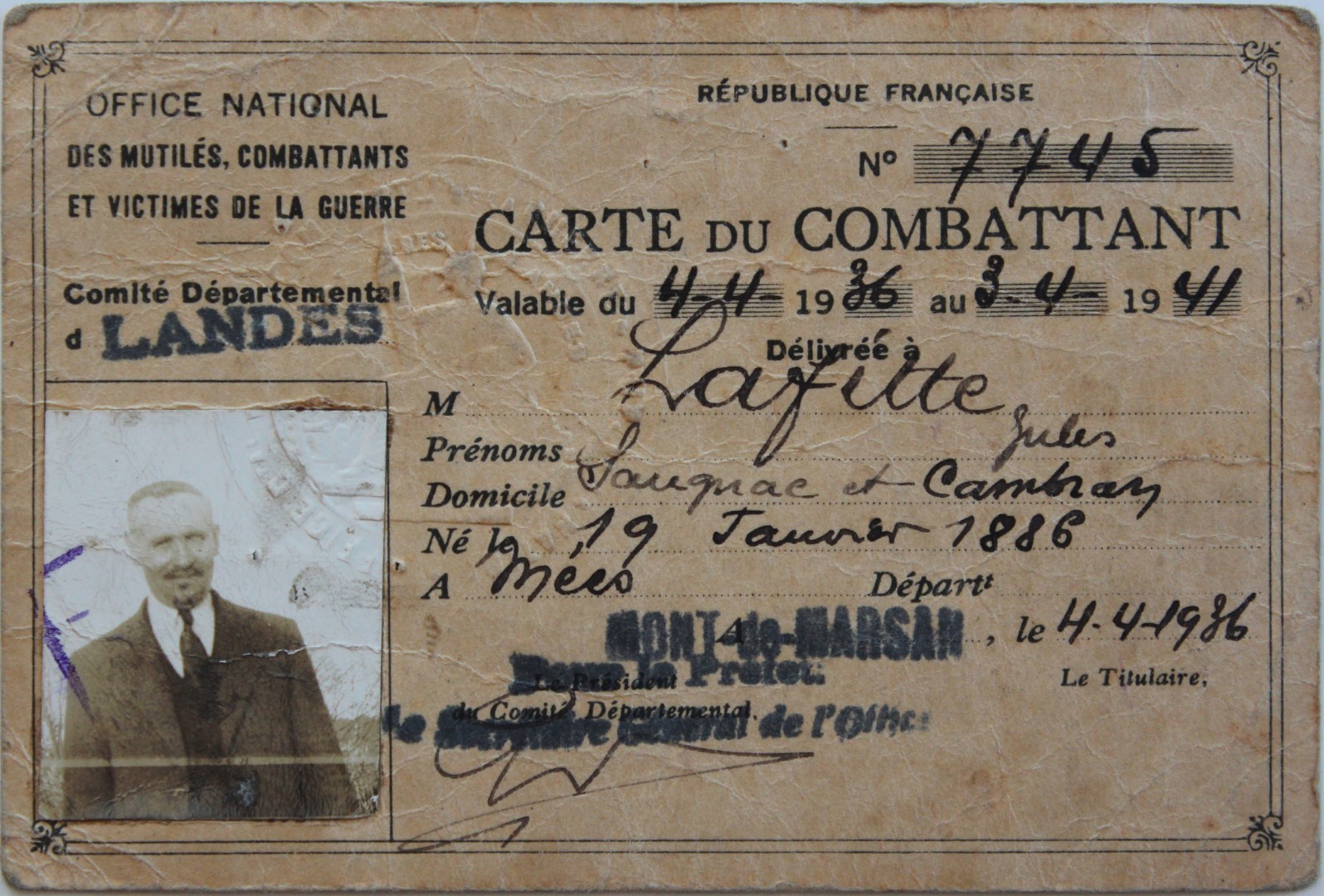 14-18 LAFITTE Jules Carte Combattant.JPG