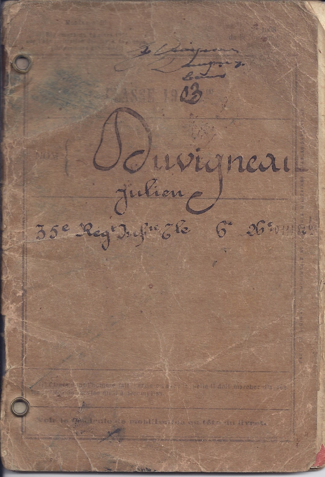 14-18 DUVIGNAU Julien Livret militaire 0001.jpg