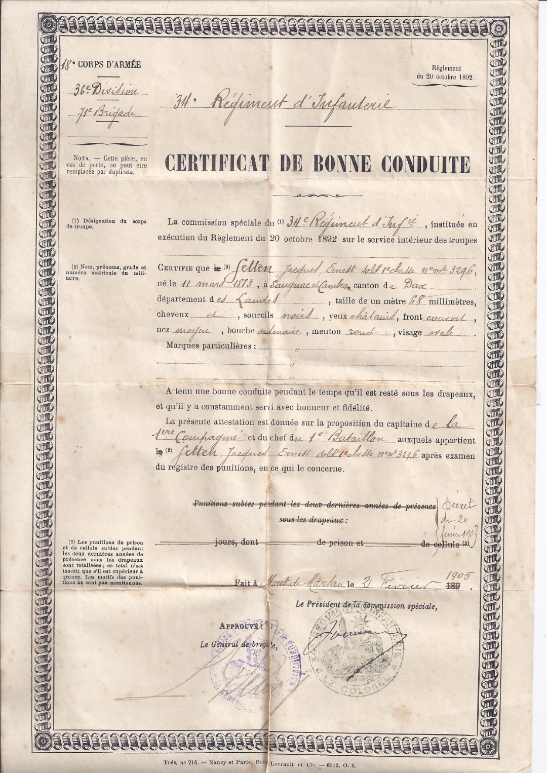 14-18 GETTEN Jacques Ernest Certificat bonne conduite.jpg