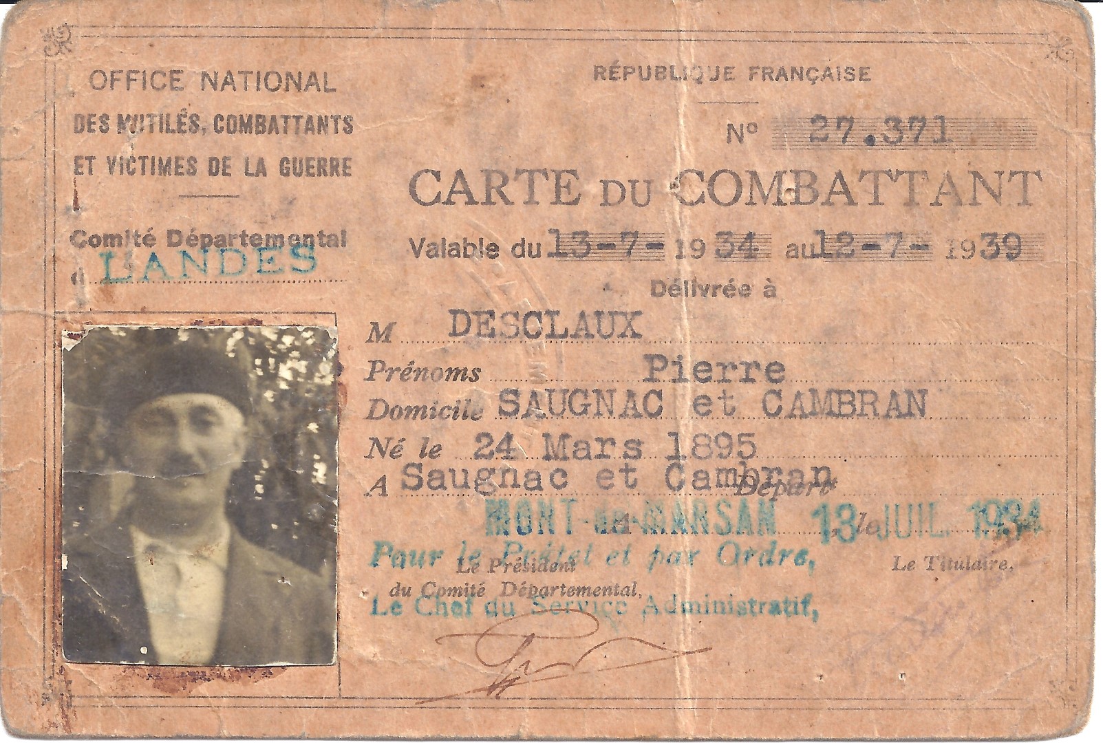 14-18 DESCLAUX Pierre carte combattant.jpg