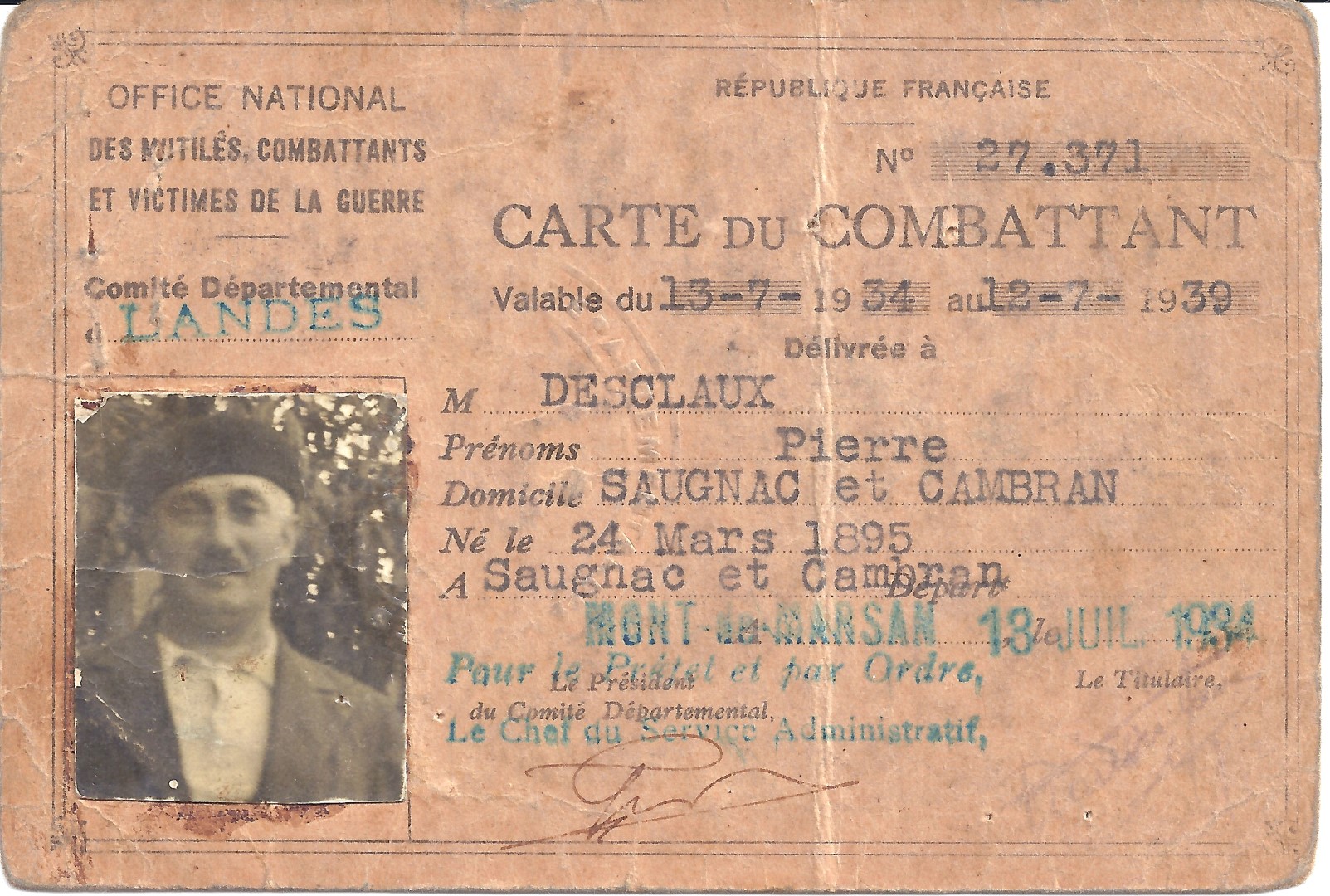 14-18 DESCLAUX Pierre carte combattant.jpg