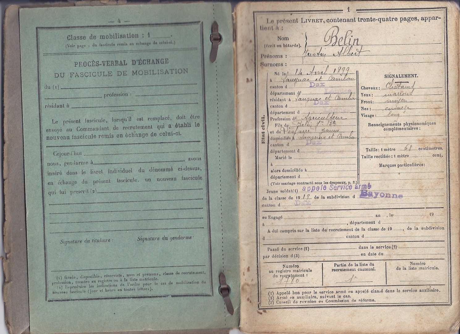 14-18 BELIN Justin Albert Livret militaire 2.jpg