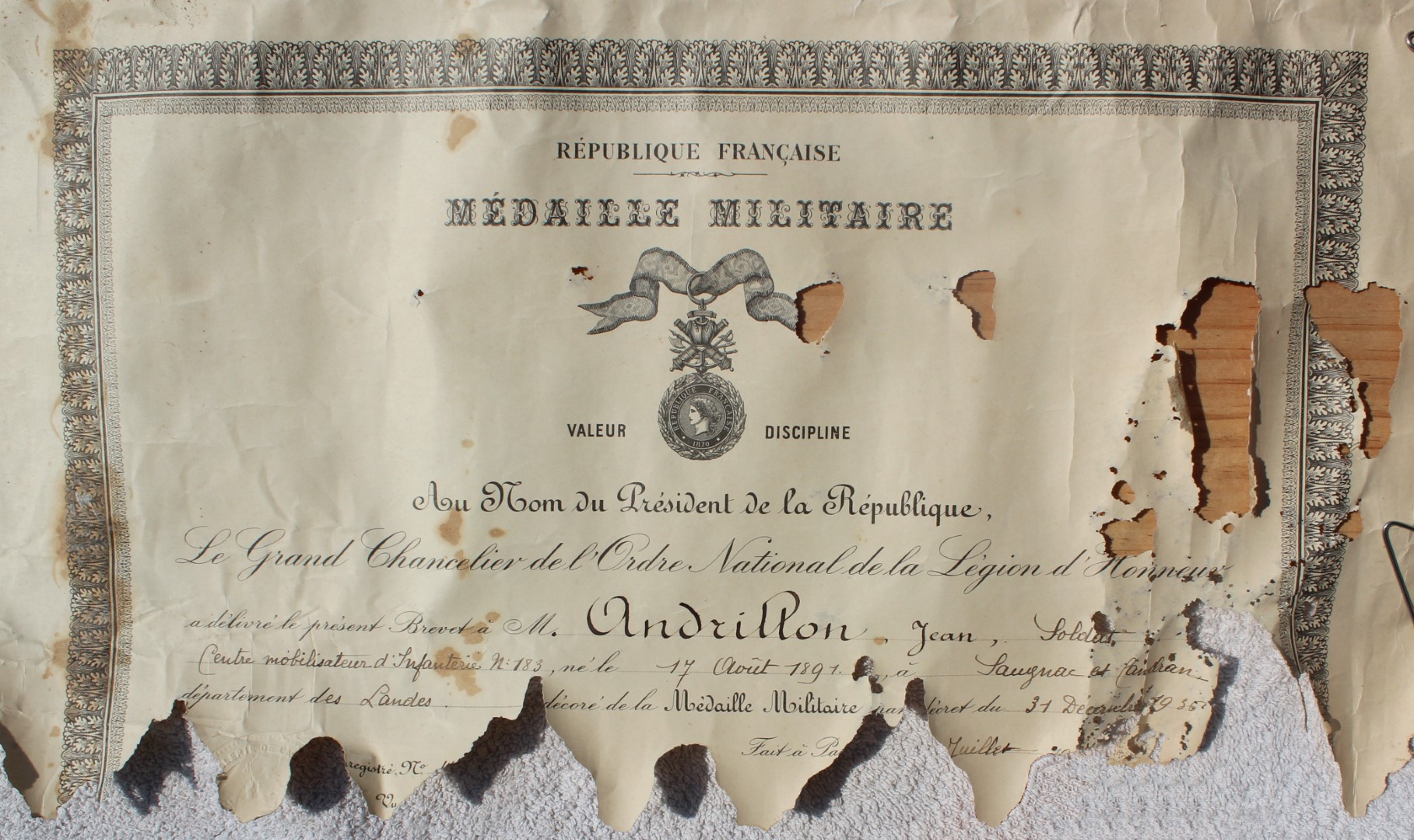 14-18 ANDRILLON Jean Maurice Médaille Militaire.JPG