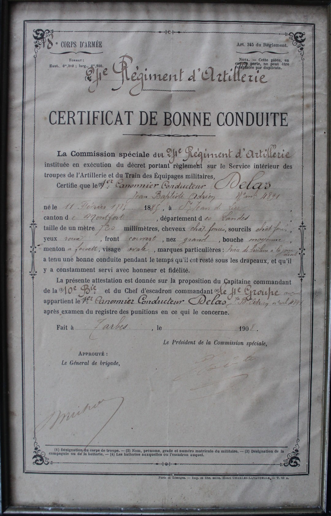 14-18 DELAS Jean Baptiste Certificat bonne conduite.JPG