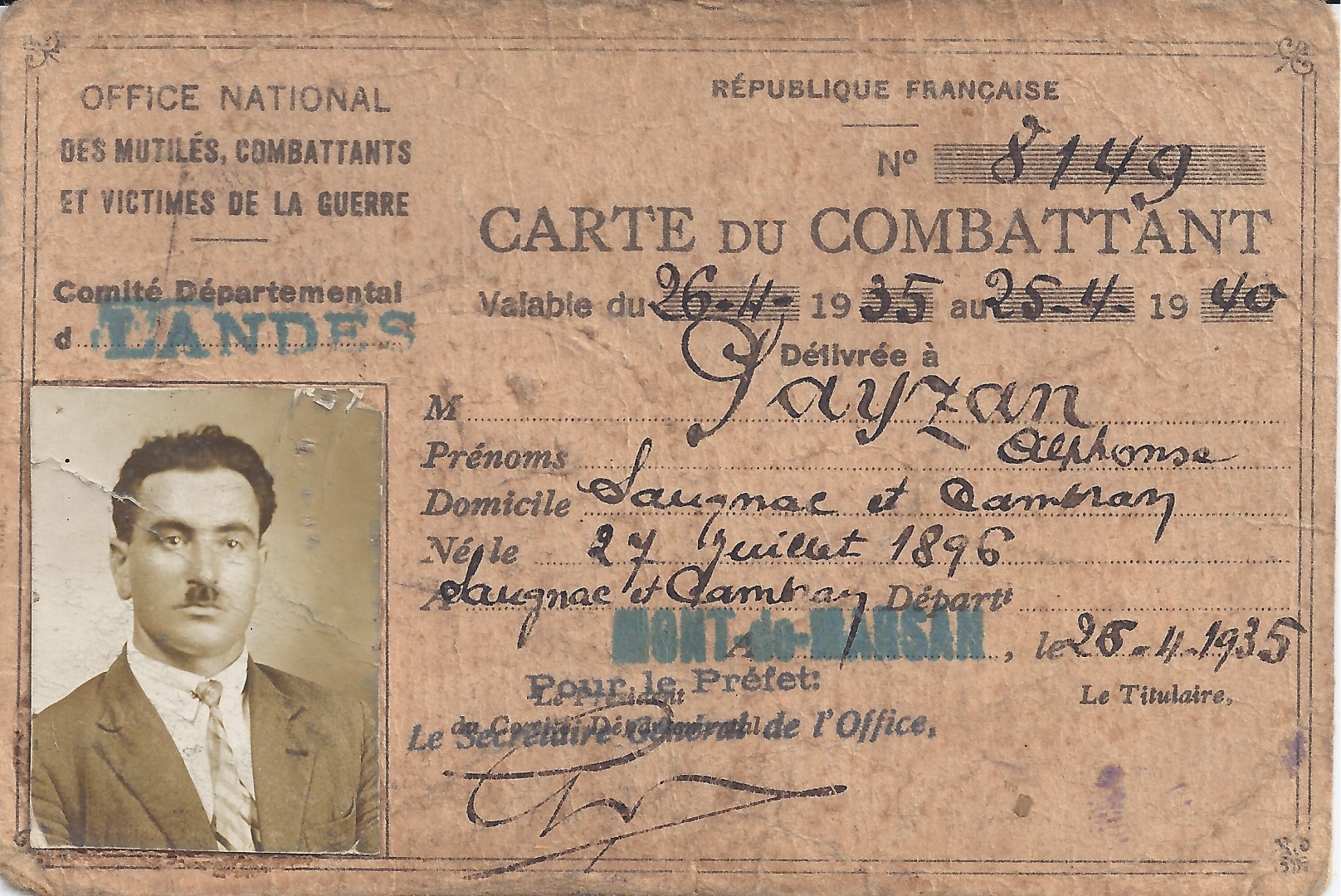 14-18 PAYSAN Alphonse 1896 Carte Combattant.jpg