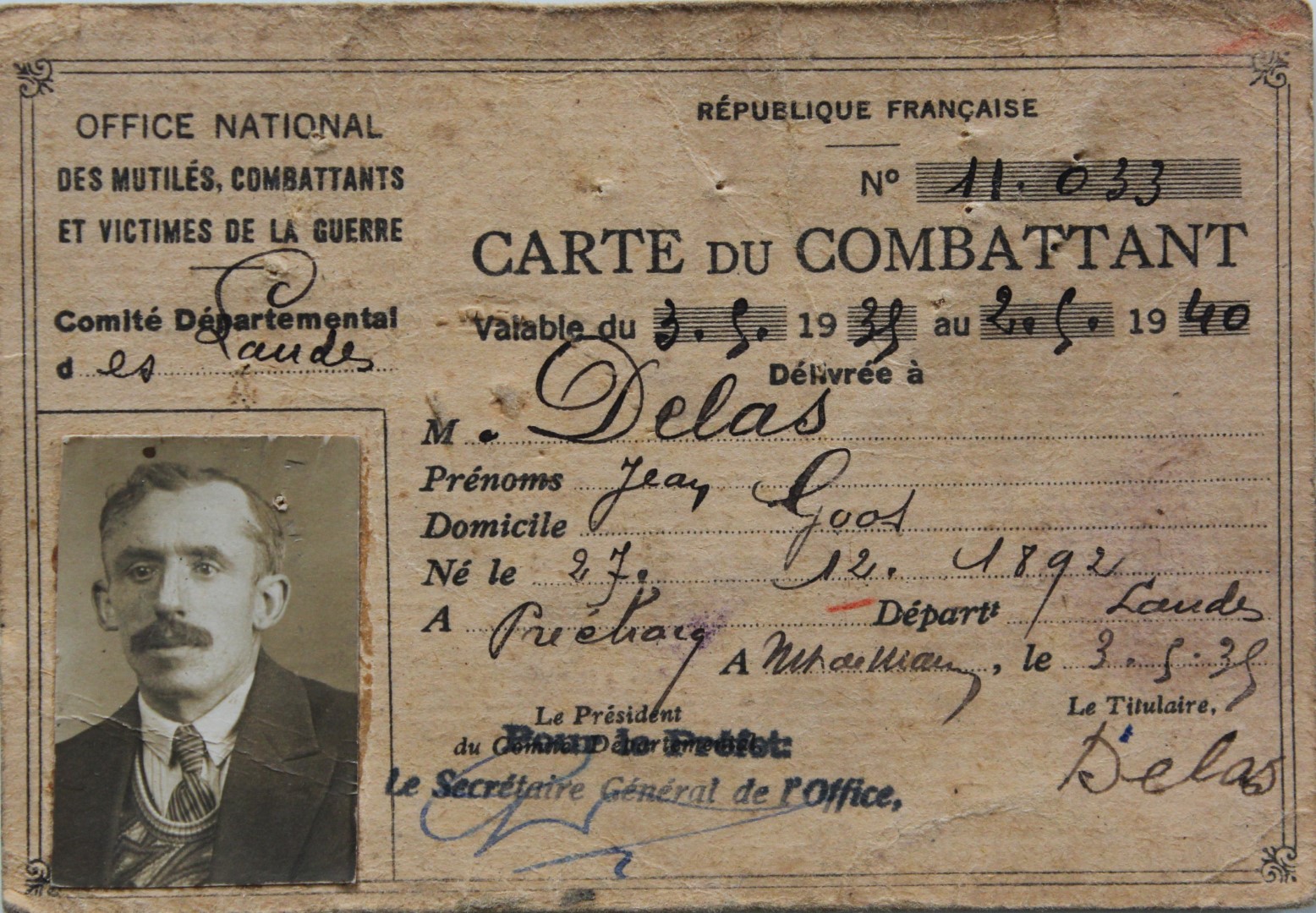 14-18 DELAS Jean Carte de Combattant.JPG