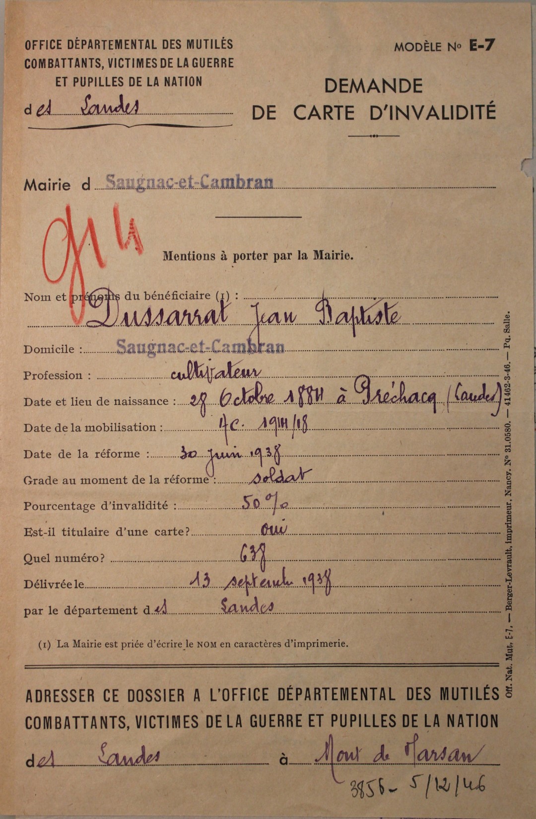 14-18 DUSSARAT Jean Baptiste Demande carte invalidité.JPG