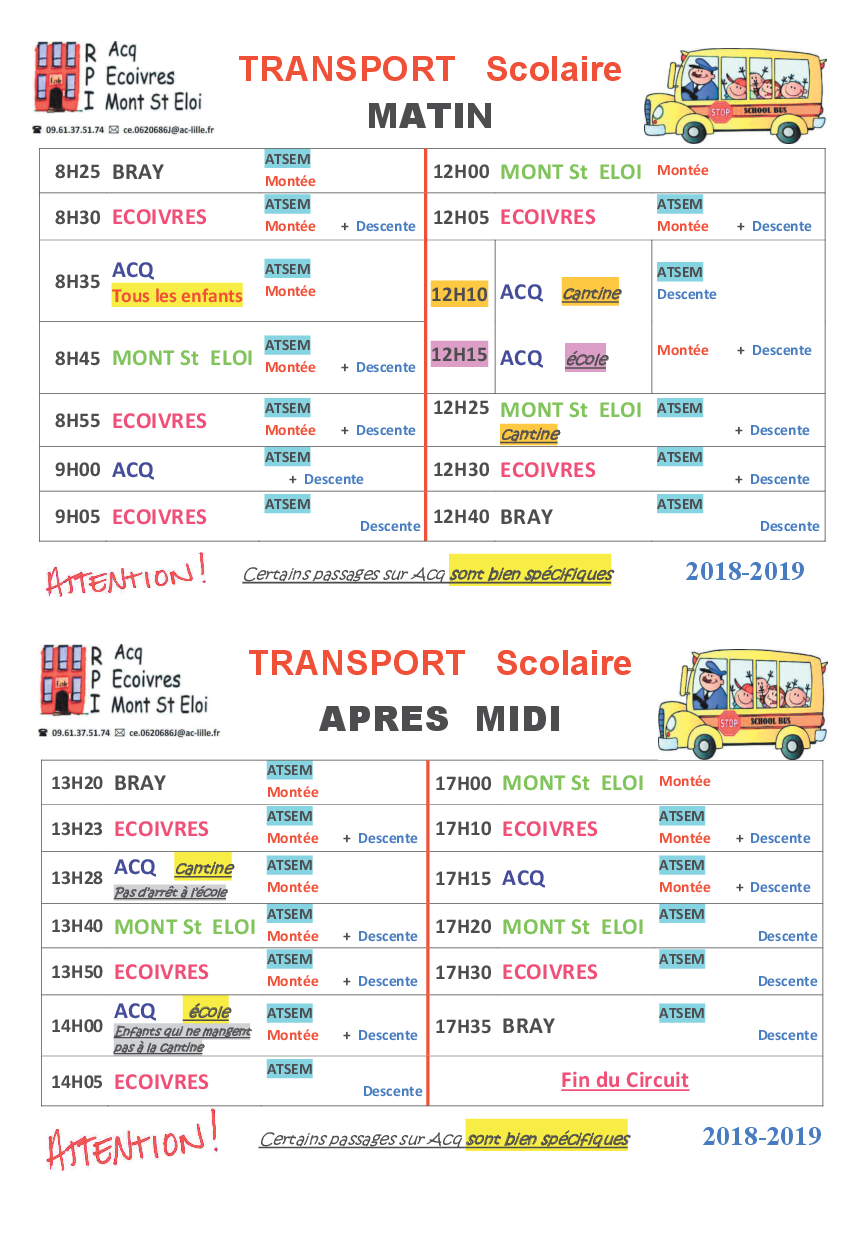 Horaires Bus du RPI