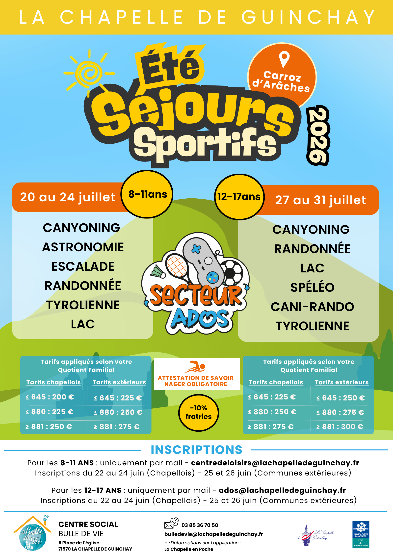 Séjours sportifs été 2026 - Carroz d'Arâches