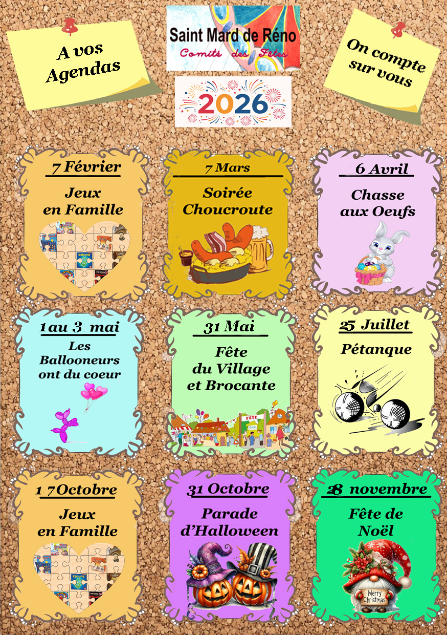 Agenda du comité des fêtes 2026