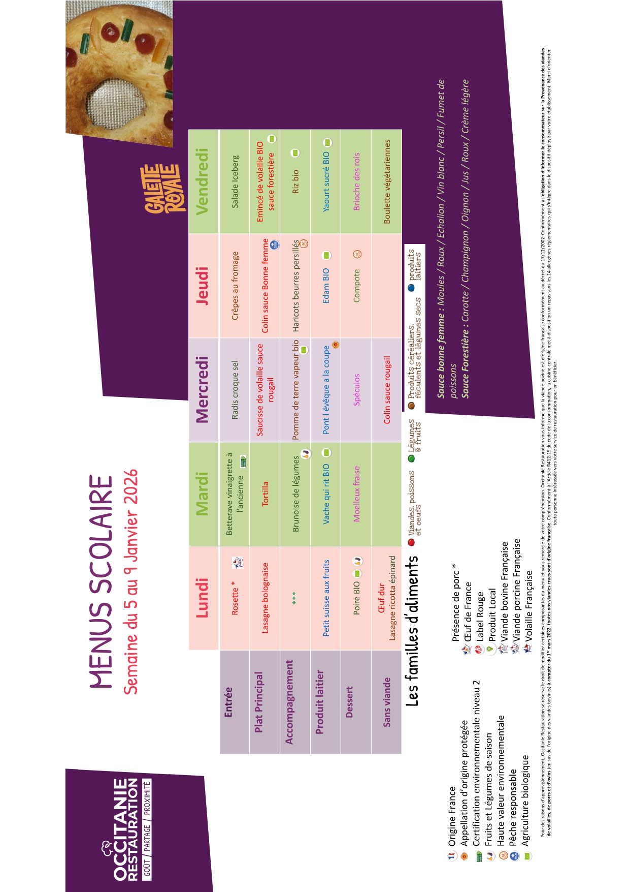 Menu du 5 au 9 février 2026