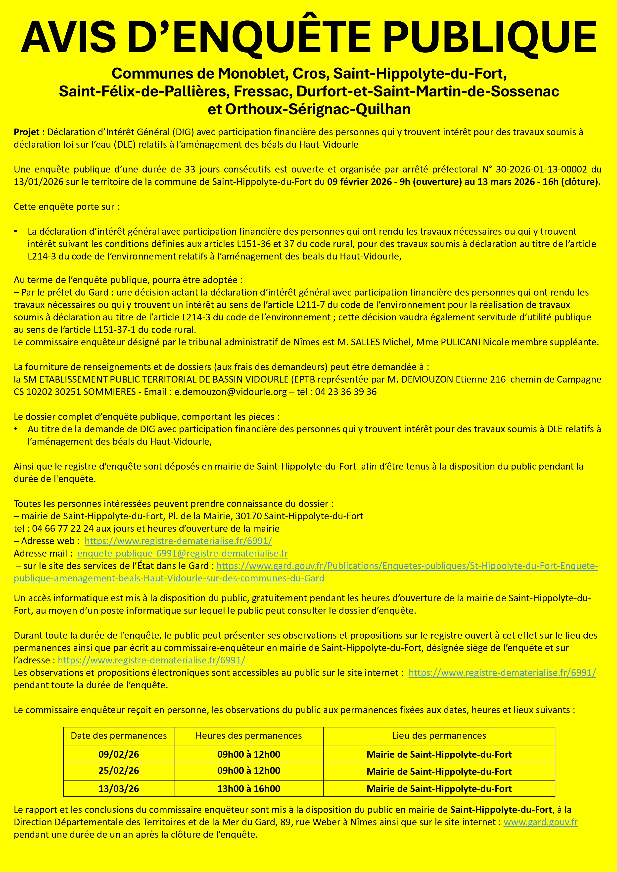 Enquête Publique Béals (EPTB Vidourle)