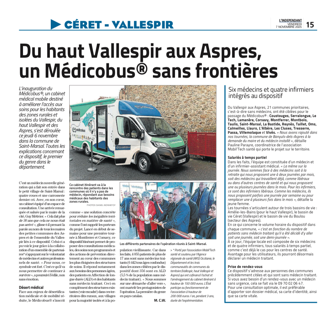 L'INDÉPENDANT du 7 novembre 2025 / inauguration du médicobus