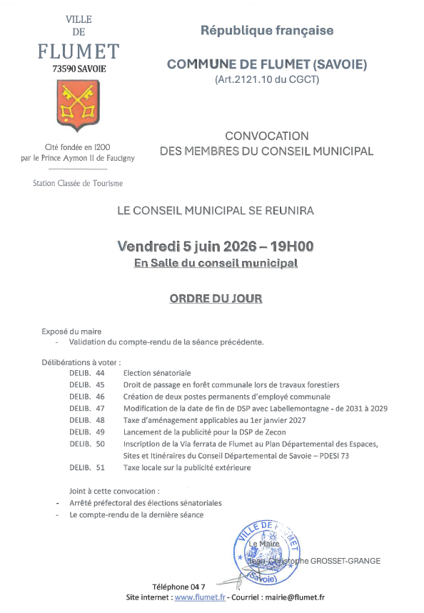 PROCHAIN CONSEIL MUNICIPAL LE 5 juin 2026 - 19h