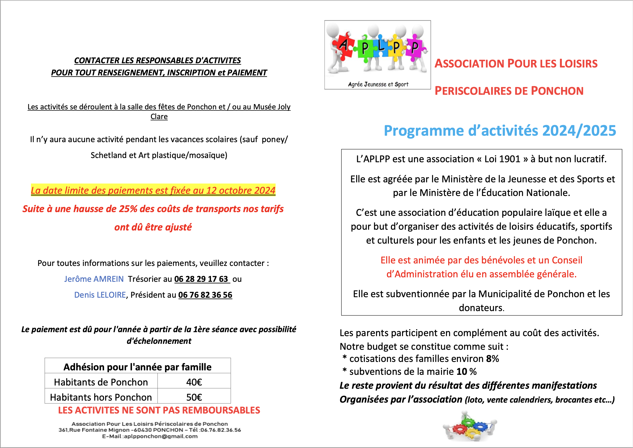 REPRISE DES ACTIVITÉS DE L'A.P.L.P.P SAISON 2024/2025