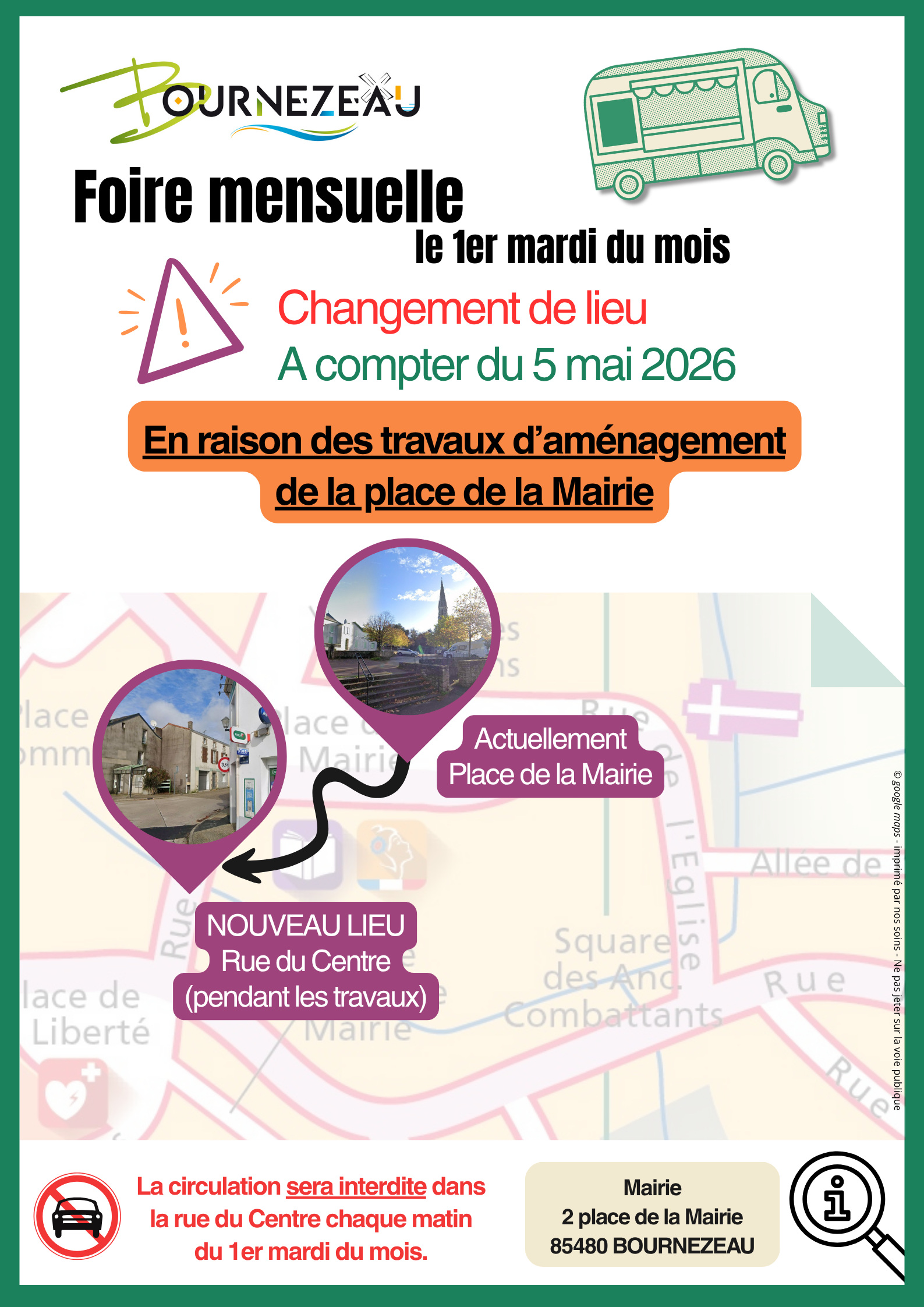 Foire mensuelle : changement de lieu à compter du 5 mai 2026