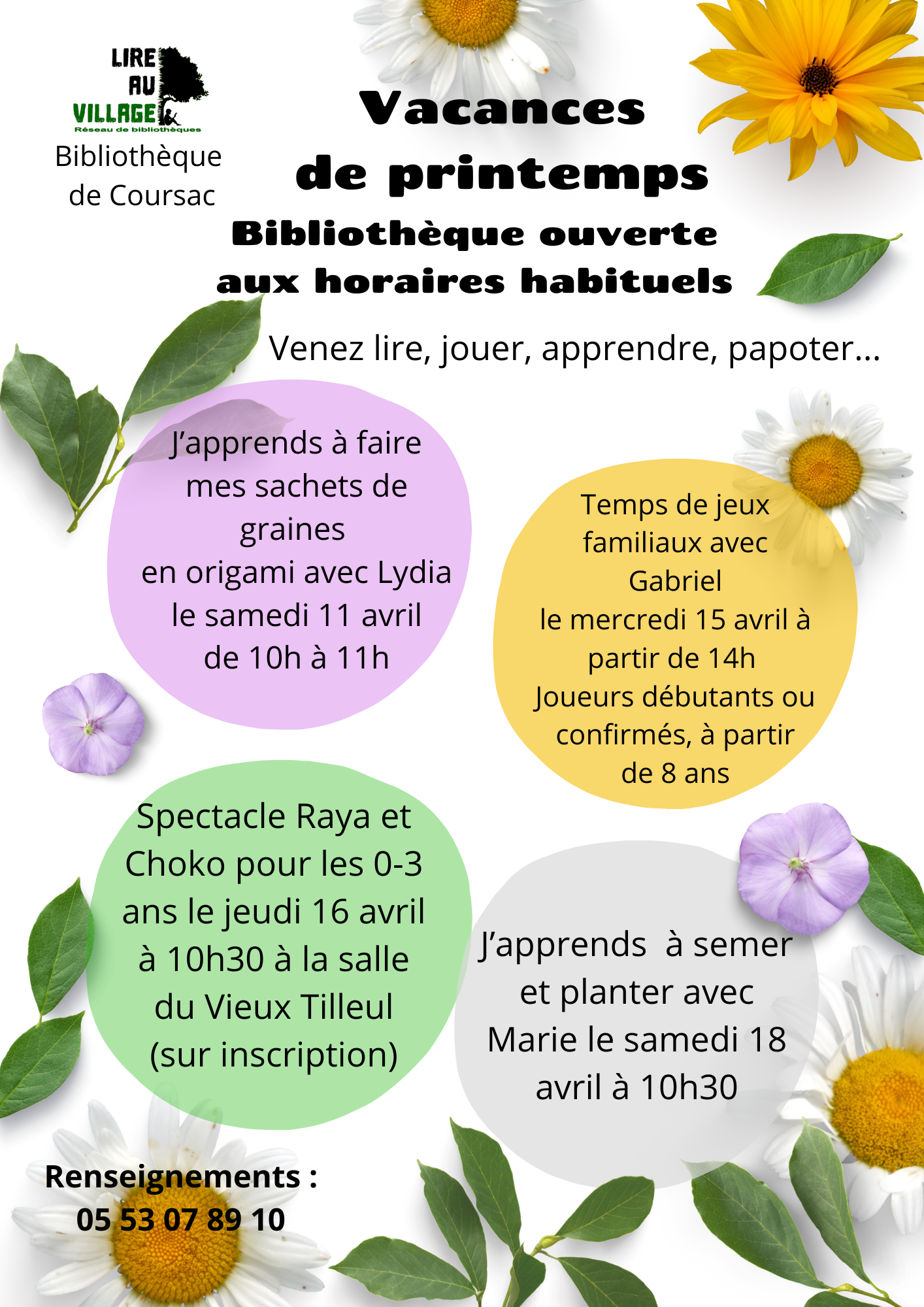 Animations pendant les vacances d'avril : rendez-vous à la bibliothèque !