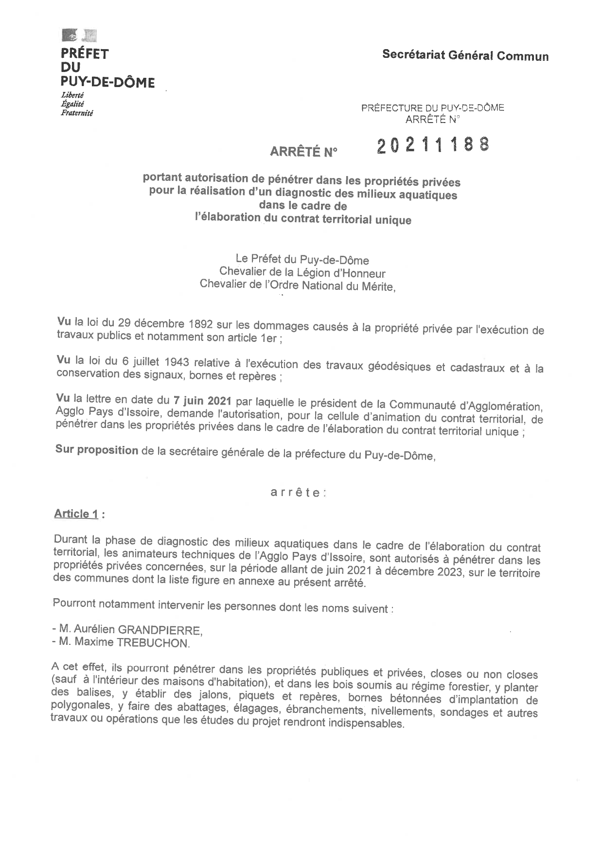arrêté Autorisation de penetrer en proprietes privees Agglo Pays d-Issoire_page-0001.jpg