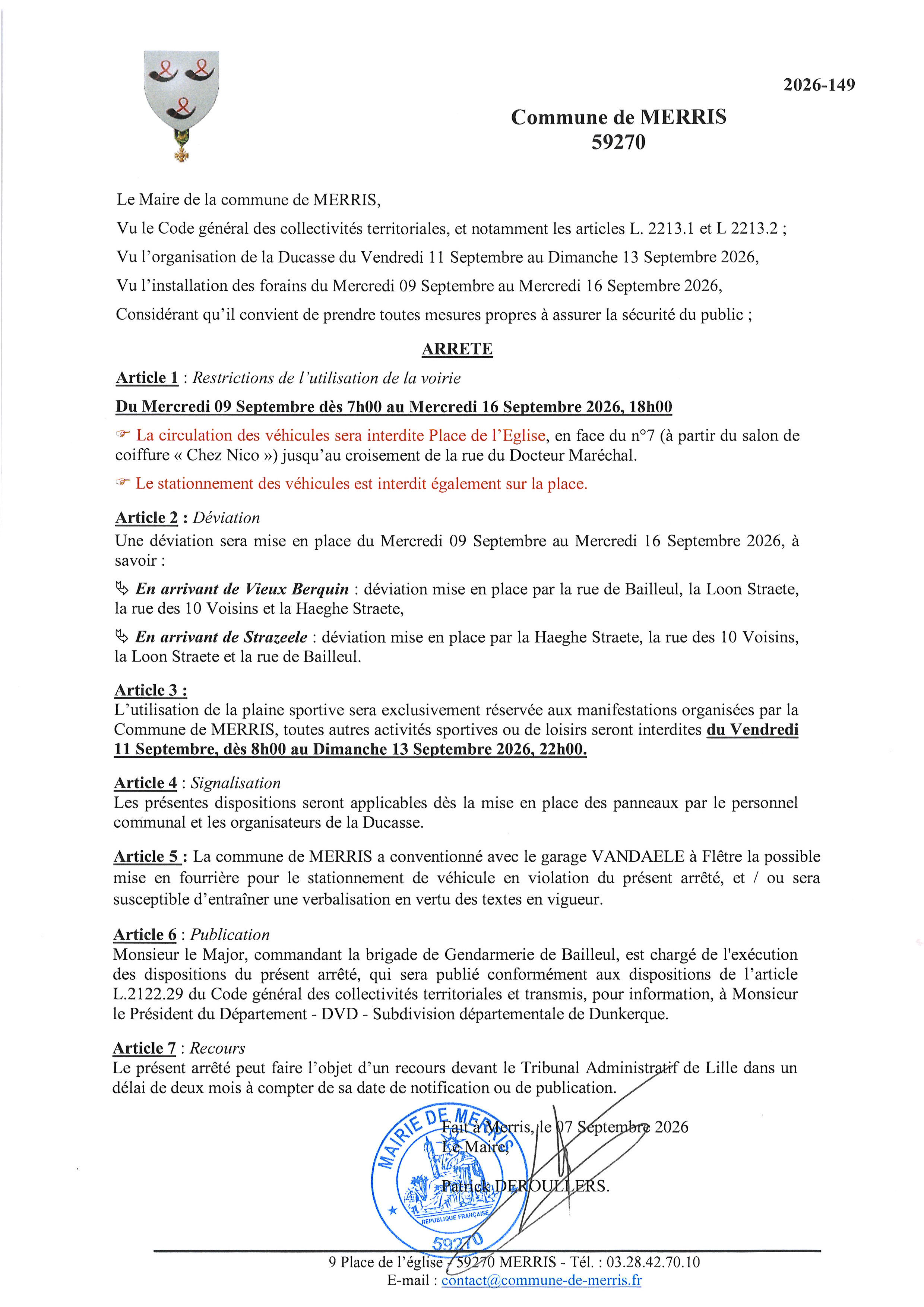 2026-149 - Arrete DUCASSE annee 2026 utilisation plaine sportive et restrictions voirie du 11 au 13 Septembre 2026.png