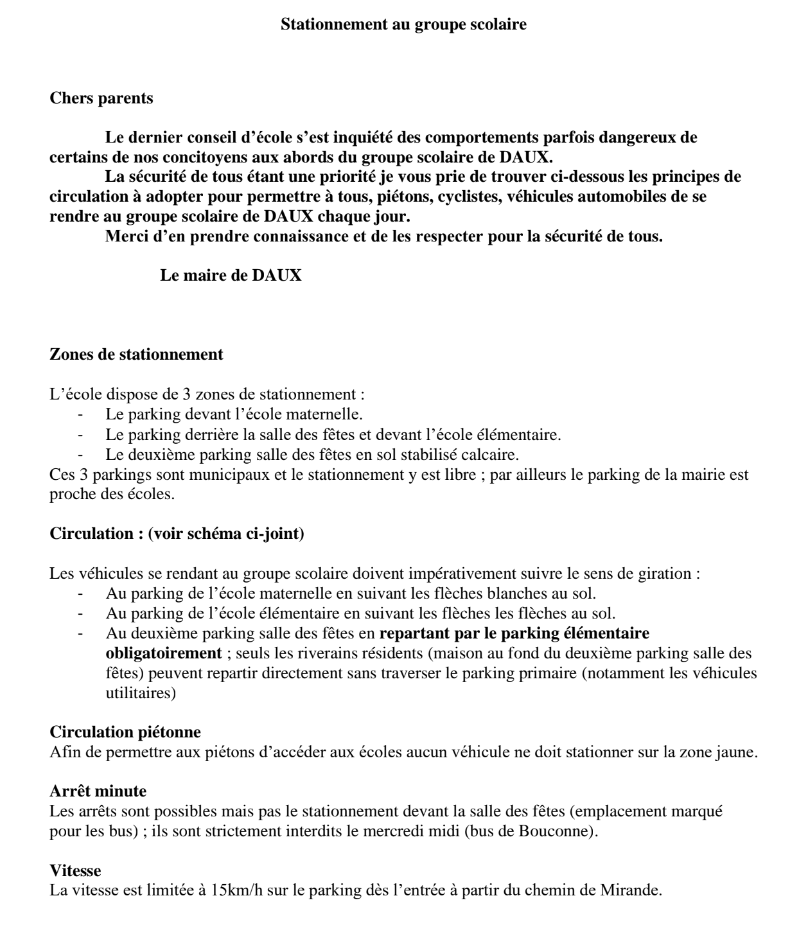 Stationnement aux écoles page 1