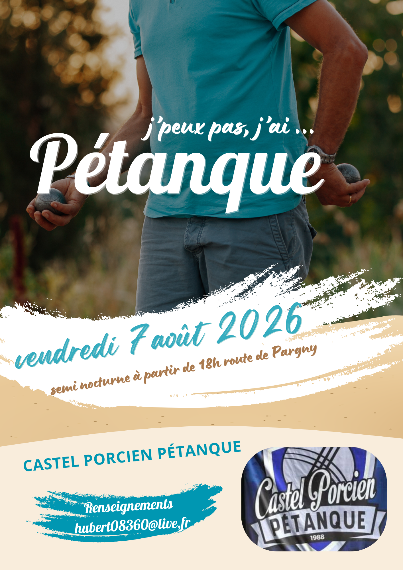 Affiche Activité Loisir Pétanque Simple Moderne Photo Bleu Beige.png