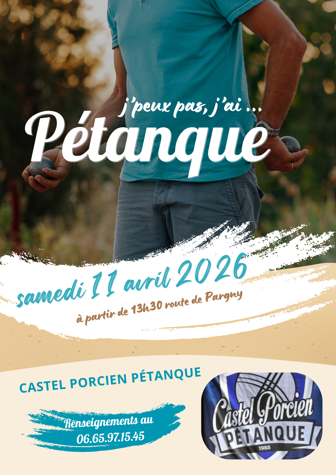 Affiche Activité Loisir Pétanque Simple Moderne Photo Bleu Beige.png