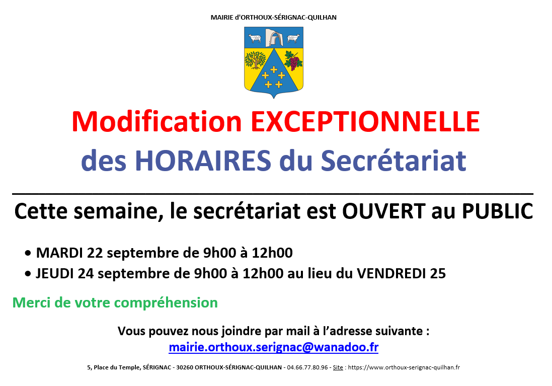 AFFICHE MODIFICATION EXCEPTIONNELLE HORAIRES SECRÉTARIAT.jpg