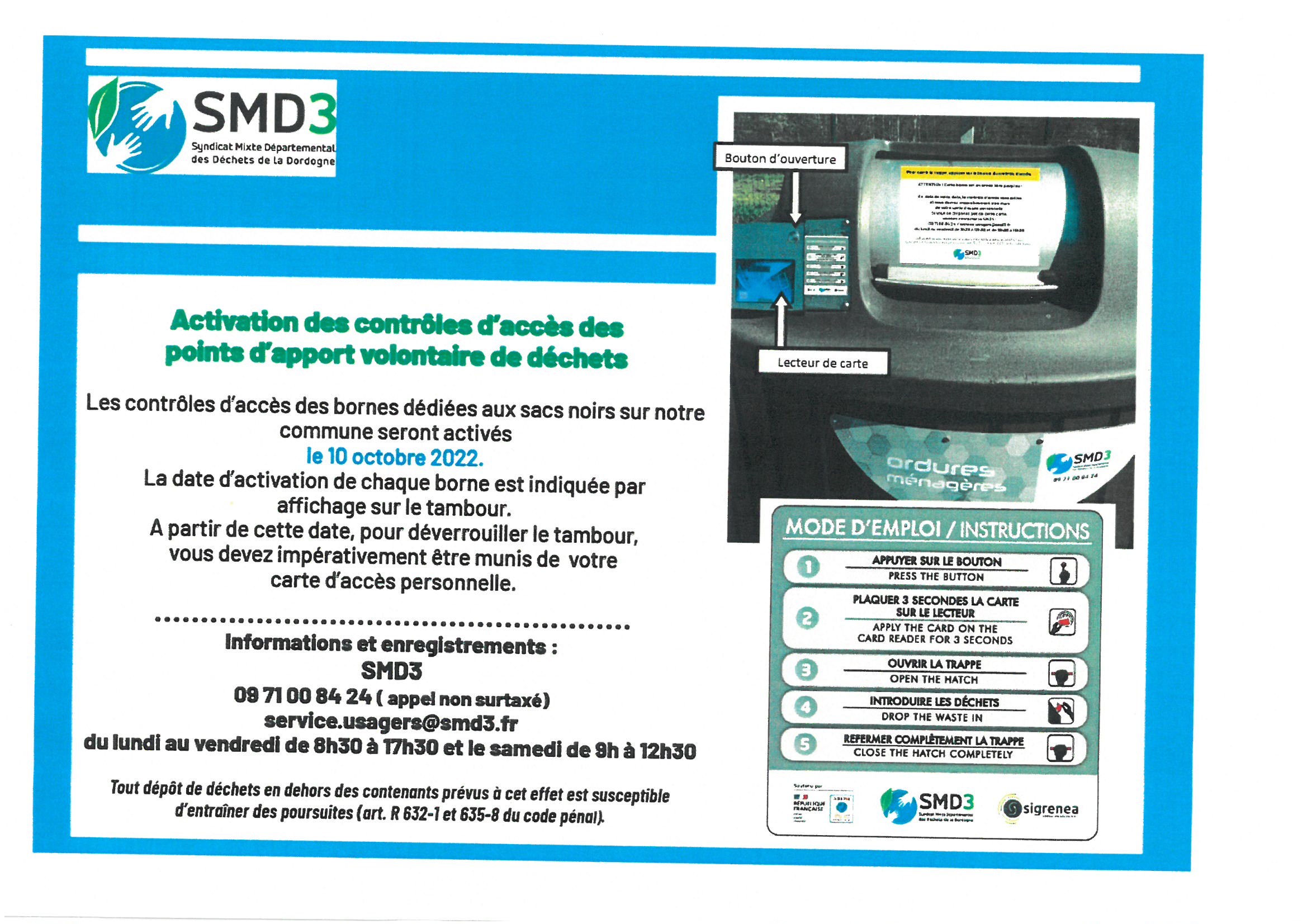 SMD3 : Activation des contrôles d'accès des points d'apport volontaire de déchets