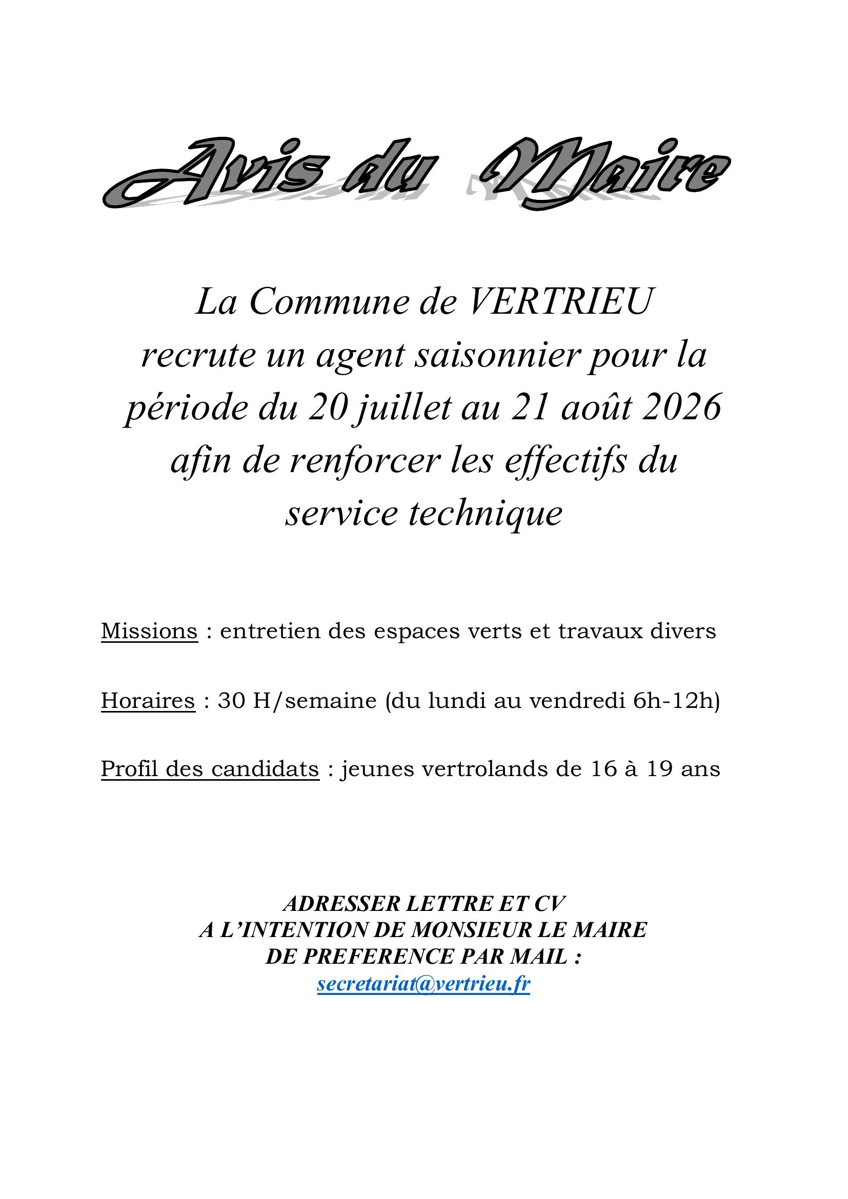 AVIS DU MAIRE