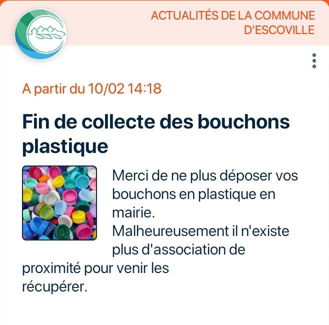 Arrêt de la collecte des bouchons plastique