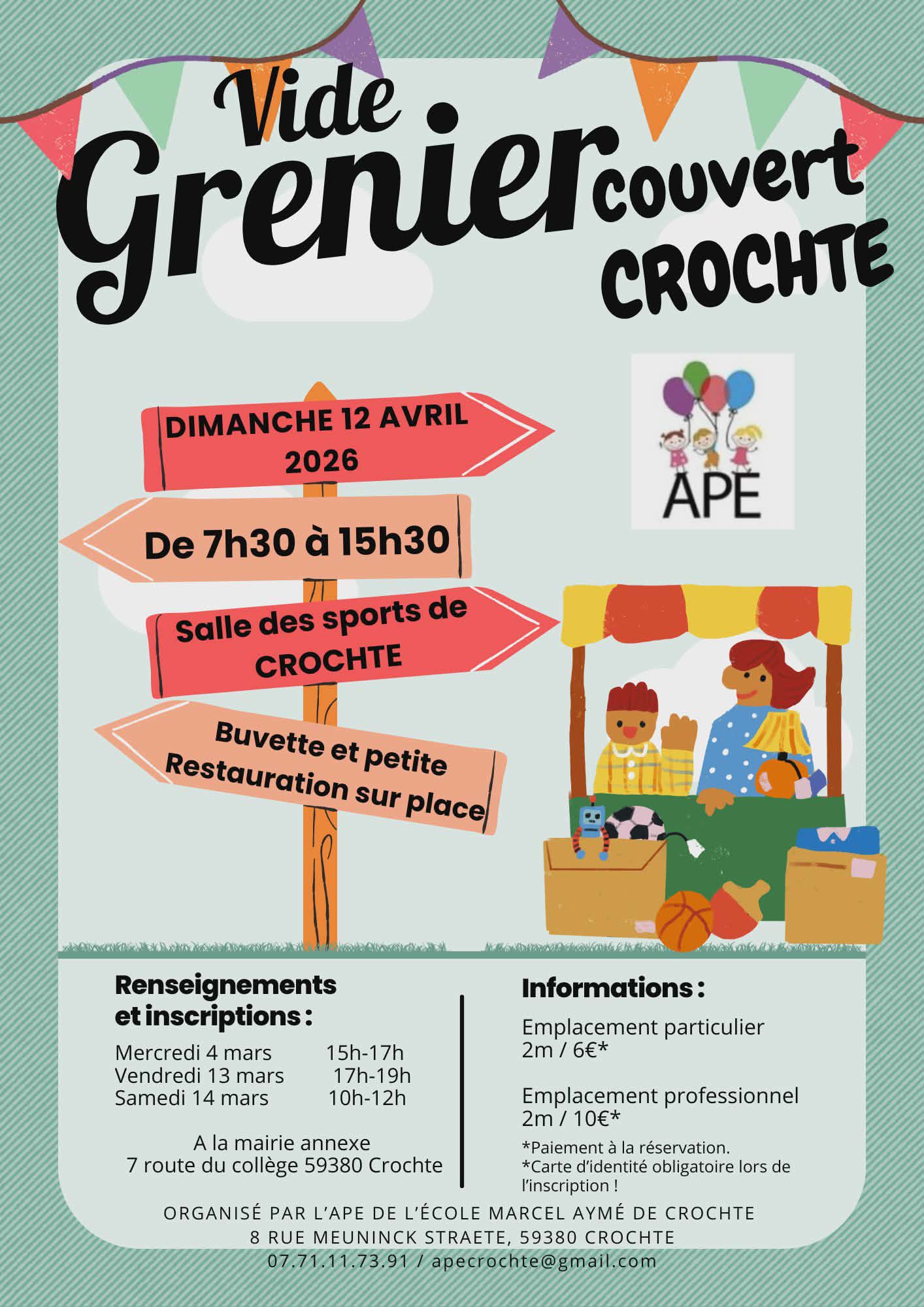 Brocante couverte de l'APE de l'école le dimanche 12 avril 2026
