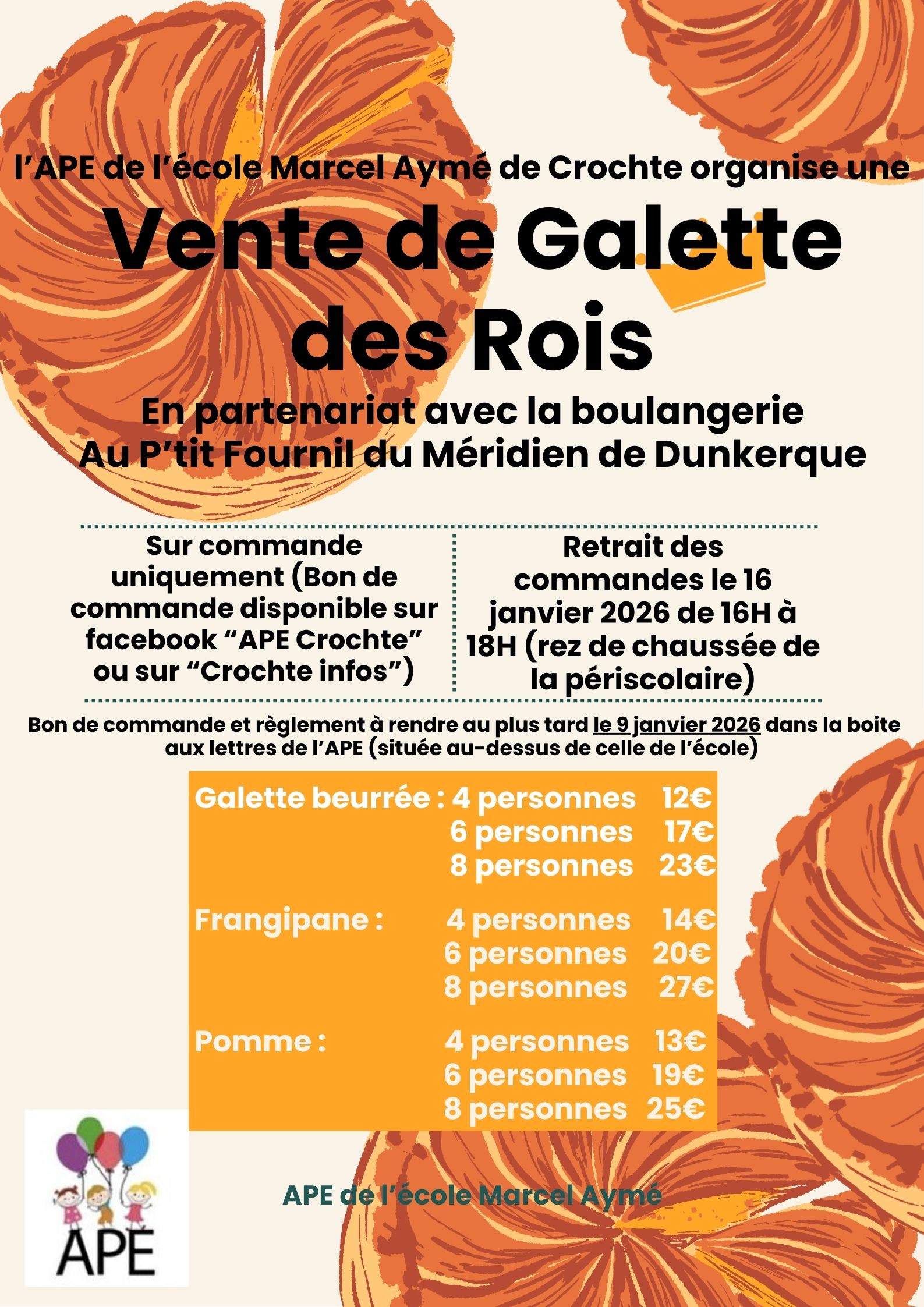Vente de galettes des rois de l'APE de l'école