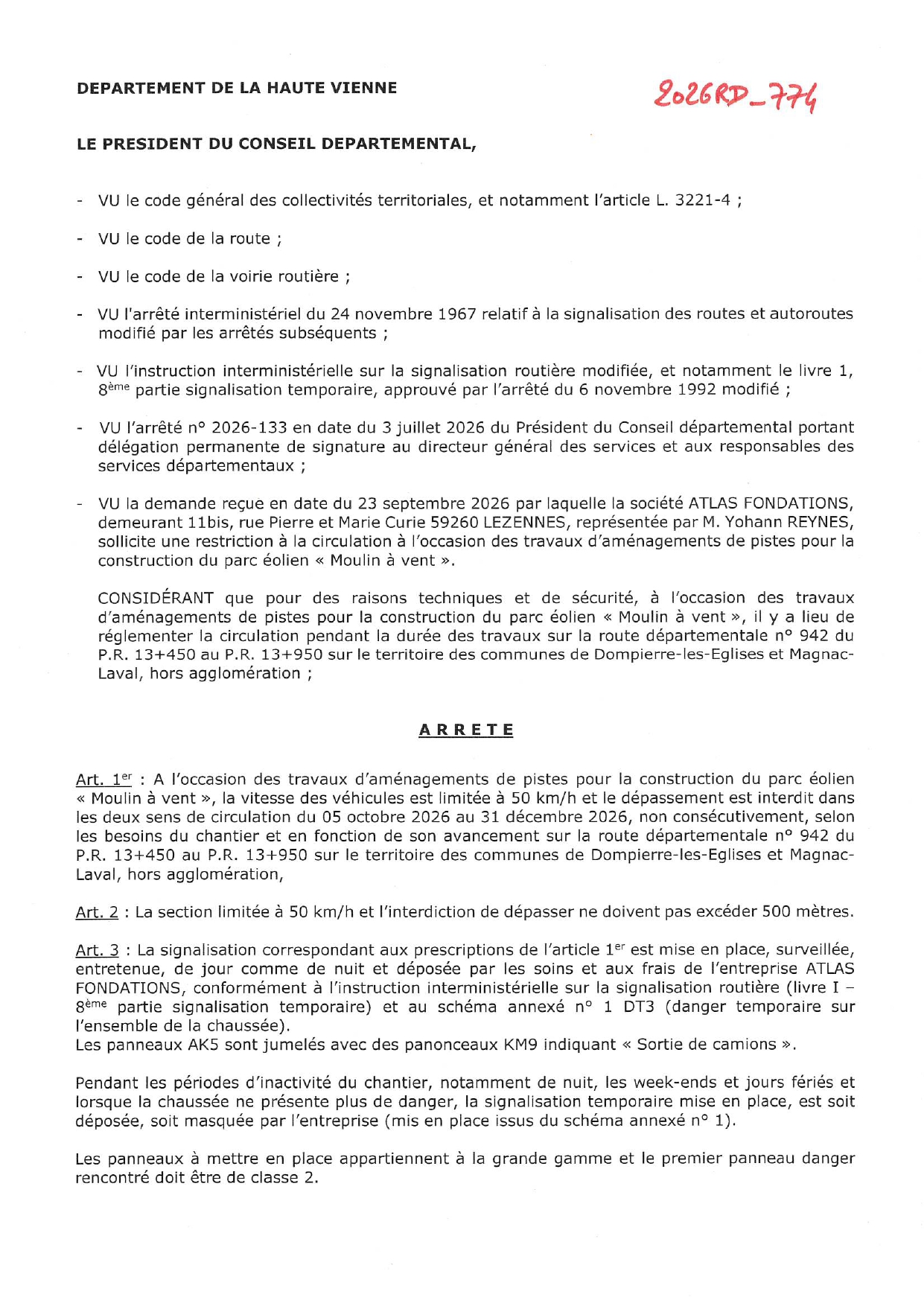 ARRETE 2026RD_774 LIMITATION DE VITESSE ET INTERDICTION DE DEPASSER RD 942 COMMUNE DE DOMPIERRE-LES-EGLISES ET MAGNAC-LAVAL_page-0001.jpg
