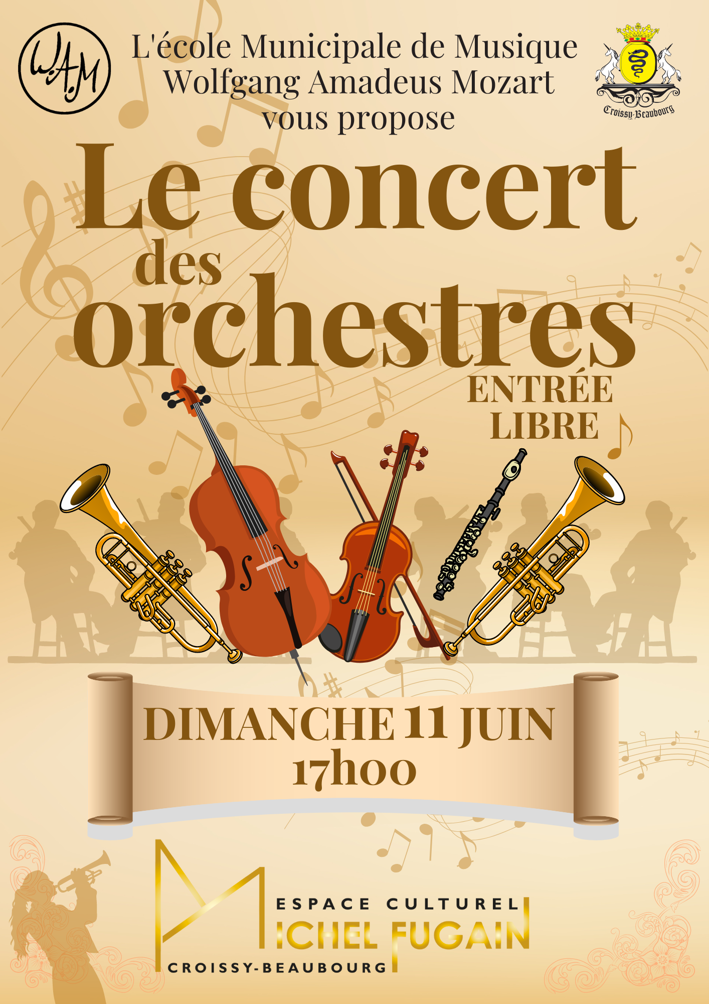Concert des orchestres de l'école municipale de musique Wolfgang Amadeus Mozart le 11 juin à 17h