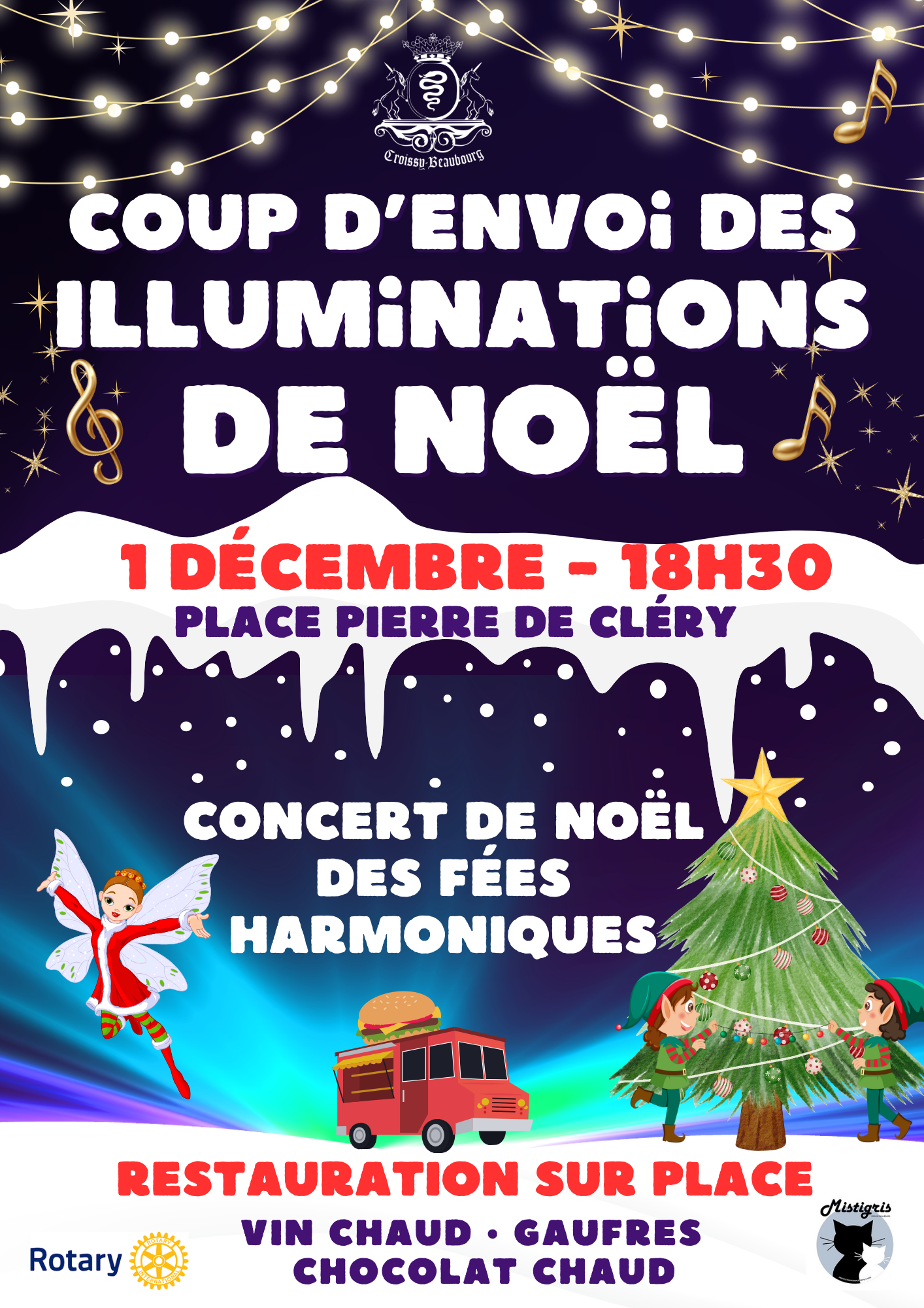 Affiche des Illuminations de noel à Croissy-Beaubourg. Concert des Fées Harmoniques