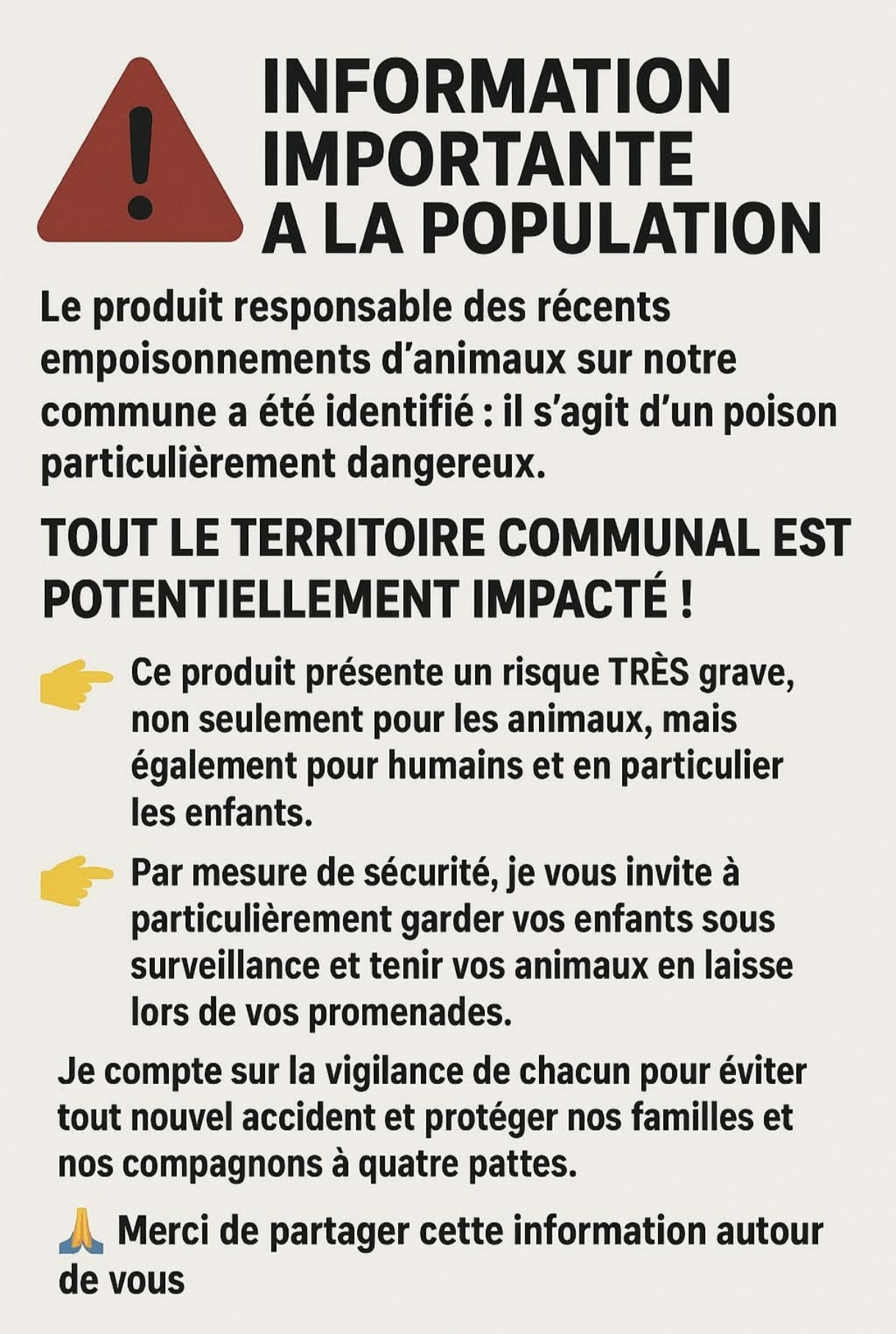 INFORMATION IMPORTANTE A LA POPULATION